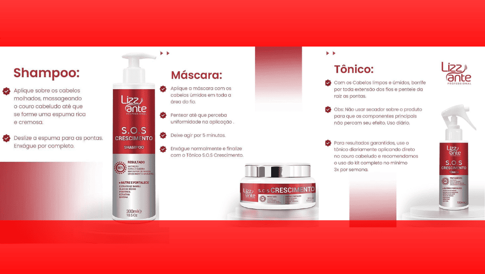 Como usar o Kit SOS Crescimento Lizz Ante? Passo a passo como usar o shampoo, máscara e tônico.