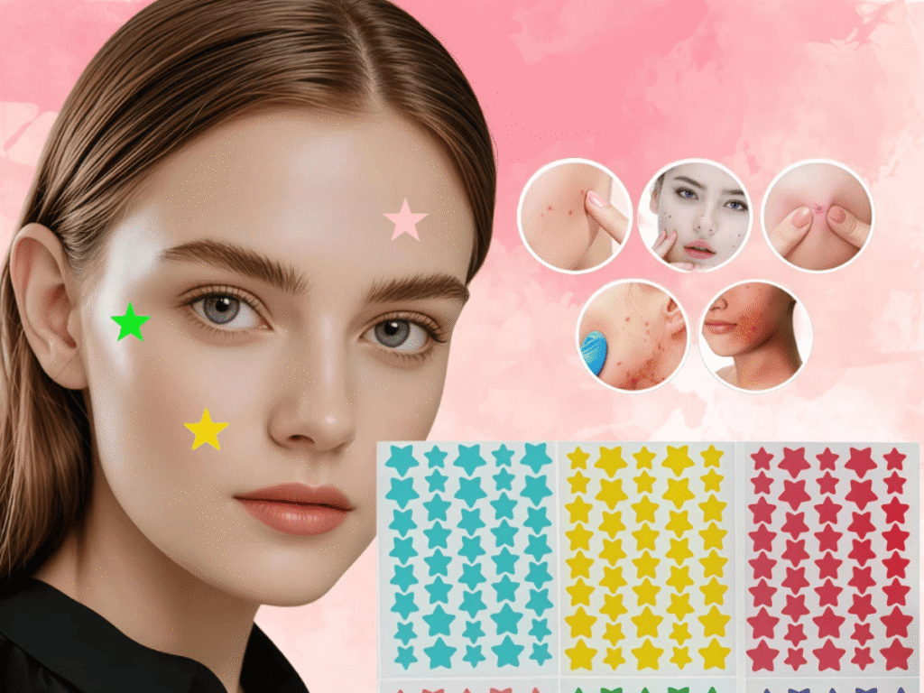 adesivos secativos - Eles realmente somem com a espinha da noite para o dia - varias cartelas de adesivos secativos, em formato de estrela e coloridos.